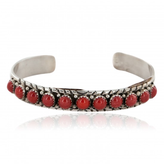 Handmade Certified Authentic Leroy james Navajo .925 Sterling Silver Natural Coral Native American Bracelet 12498 All Products NB151106023035 12498 (by LomaSiiva) Handmade Certified Authentic Leroy james Navajo .925 Sterling Silver Natural Coral Native American Bracelet 12498 All Products NB151106023035 12498 (by LomaSiiva)
