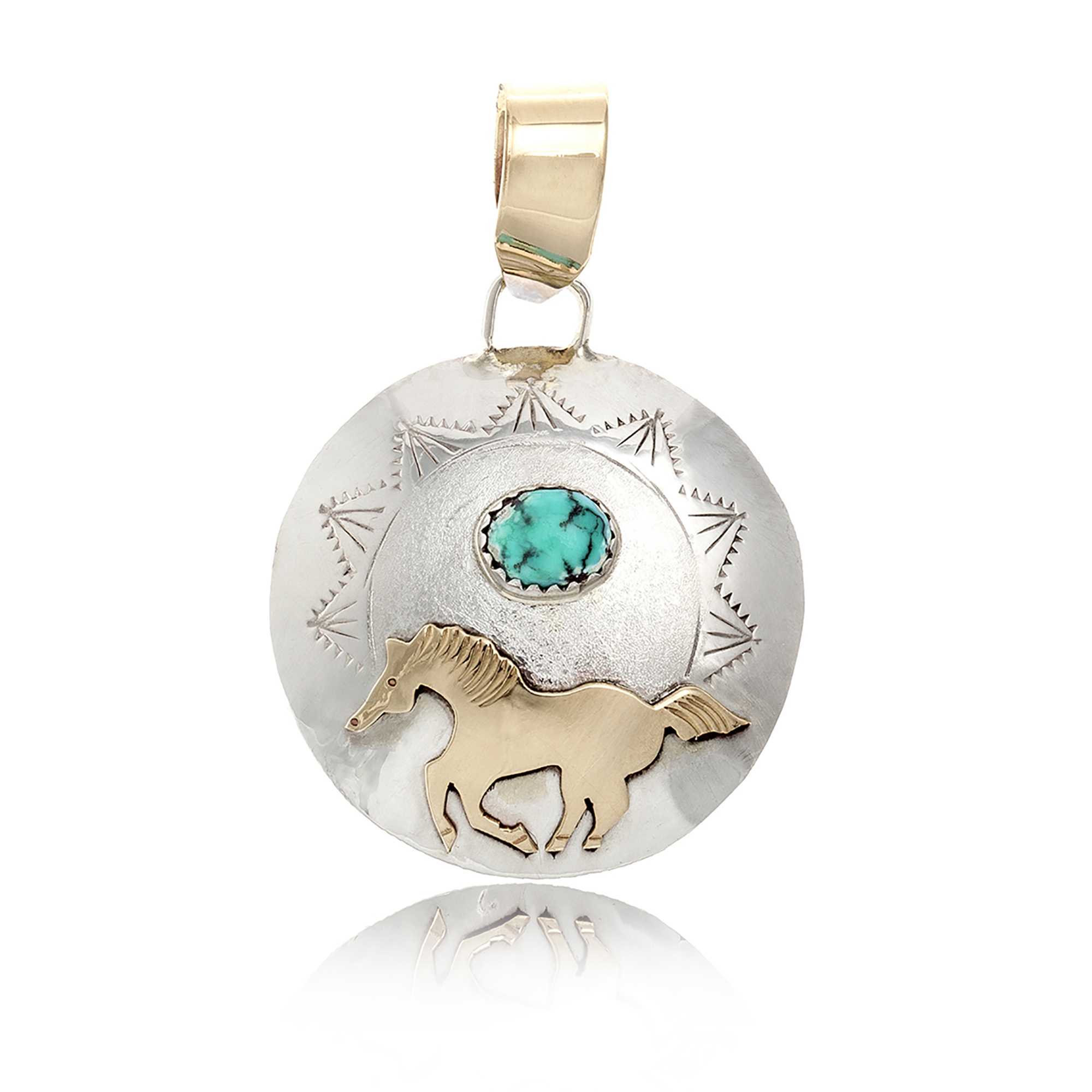 Horse 12kt Gold Filled and .925 Sterling Silver Certified Authentic Handmade Very Delicate Navajo Native American Natural Turquoise Pendant 24510-1 Pendants NB160422235607 24510-1 (by LomaSiiva) Horse 12kt Gold Filled and .925 Sterling Silver Certified Authentic Handmade Very Delicate Navajo Native American Natural Turquoise Pendant 24510-1 Pendants NB160422235607 24510-1 (by LomaSiiva)