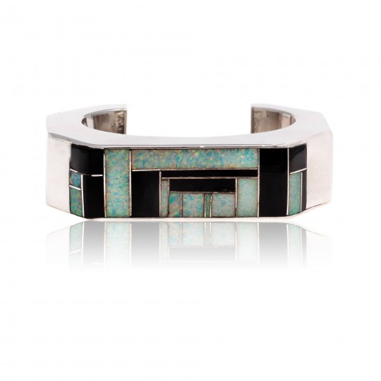 Inlay .925 Sterling Silver Certified Authentic Handmade Zuni Native American Opal and Black Onyx Cuff Bracelet 12469 All Products NB180925011018 12469 (by LomaSiiva) Inlay .925 Sterling Silver Certified Authentic Handmade Zuni Native American Opal and Black Onyx Cuff Bracelet 12469 All Products NB180925011018 12469 (by LomaSiiva)