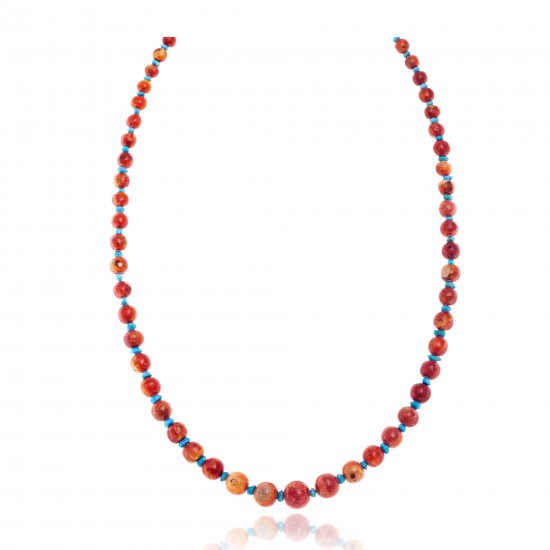 Natural Turquoise and Apple Sponge Coral .925 Sterling Silver Certified Authentic Navajo Native American Necklace 25509 All Products NB160108003821 25509 (by LomaSiiva) Natural Turquoise and Apple Sponge Coral .925 Sterling Silver Certified Authentic Navajo Native American Necklace 25509 All Products NB160108003821 25509 (by LomaSiiva)