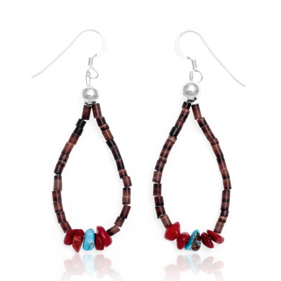 Natural Turquoise and Coral .925 Sterling Silver Hooks Certified Authentic Navajo Native American Hoop Dangle Earrings 18337 All Products NB18337 18337 (by LomaSiiva) Natural Turquoise and Coral .925 Sterling Silver Hooks Certified Authentic Navajo Native American Hoop Dangle Earrings 18337 All Products NB18337 18337 (by LomaSiiva)