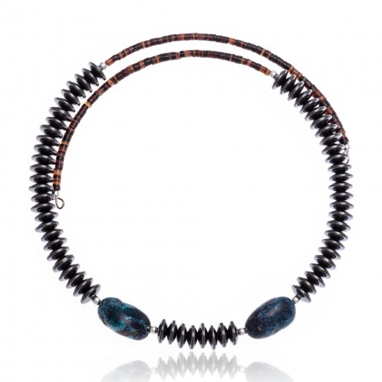 Natural Turquoise and Hematite Certified Authentic Navajo Native American Adjustable Choker Wrap Necklace and Chain 25560 All Products NB180926223231 25560 (by LomaSiiva) Natural Turquoise and Hematite Certified Authentic Navajo Native American Adjustable Choker Wrap Necklace and Chain 25560 All Products NB180926223231 25560 (by LomaSiiva)