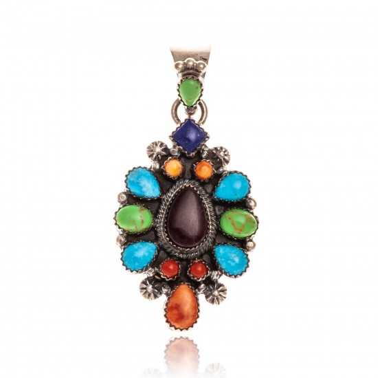 Natural Turquoise Multicolor Stone .925 Starling Silver Certified Authentic Navajo Native American Handmade Pendant 24522 Pendants NB181016204260 24522 (by LomaSiiva) Natural Turquoise Multicolor Stone .925 Starling Silver Certified Authentic Navajo Native American Handmade Pendant 24522 Pendants NB181016204260 24522 (by LomaSiiva)