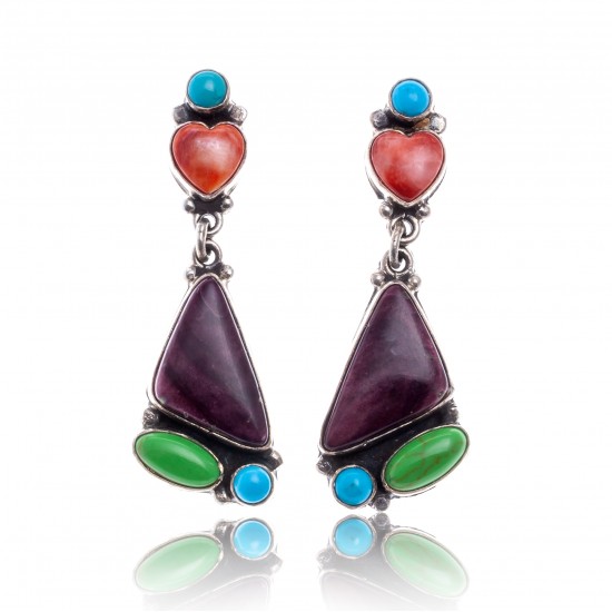 Natural Turquoise Multicolor Stone .925 Sterling Silver Certified Authentic Navajo Native American Handmade Heart Post Earrings 18319-2 All Products NB181016201910 18319-2 (by LomaSiiva) Natural Turquoise Multicolor Stone .925 Sterling Silver Certified Authentic Navajo Native American Handmade Heart Post Earrings 18319-2 All Products NB181016201910 18319-2 (by LomaSiiva)