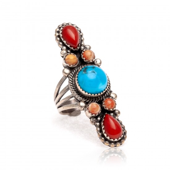 Natural Turquoise Red Spiny Oyster Orange Spiny Oyster .925 Sterling Silver Certified Authentic Navajo Native American Handmade Ring 13210-1 All Products NB181009165422 13210-1 (by LomaSiiva) Natural Turquoise Red Spiny Oyster Orange Spiny Oyster .925 Sterling Silver Certified Authentic Navajo Native American Handmade Ring 13210-1 All Products NB181009165422 13210-1 (by LomaSiiva)