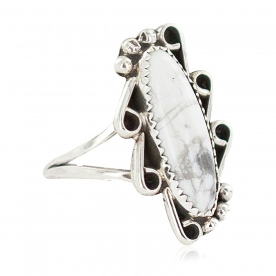 Navajo .925 Sterling Silver Certified Authentic Handmade White Howlite Native American Ring Size 8 1/2 13114-7 All Products NB160306011219 13114-7 (by LomaSiiva) Navajo .925 Sterling Silver Certified Authentic Handmade White Howlite Native American Ring Size 8 1/2 13114-7 All Products NB160306011219 13114-7 (by LomaSiiva)