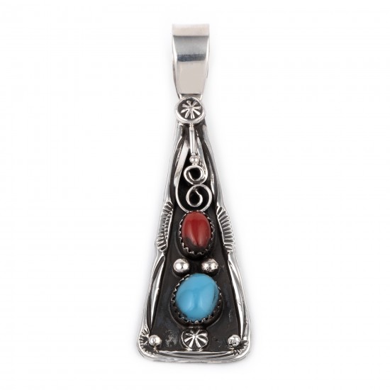 Sun Flower .925 Starling Silver Certified Authentic Handmade Navajo Native American Natural Turquoise Coral Pendent 18330 Pendants NB180602181528 18330 (by LomaSiiva) Sun Flower .925 Starling Silver Certified Authentic Handmade Navajo Native American Natural Turquoise Coral Pendent 18330 Pendants NB180602181528 18330 (by LomaSiiva)