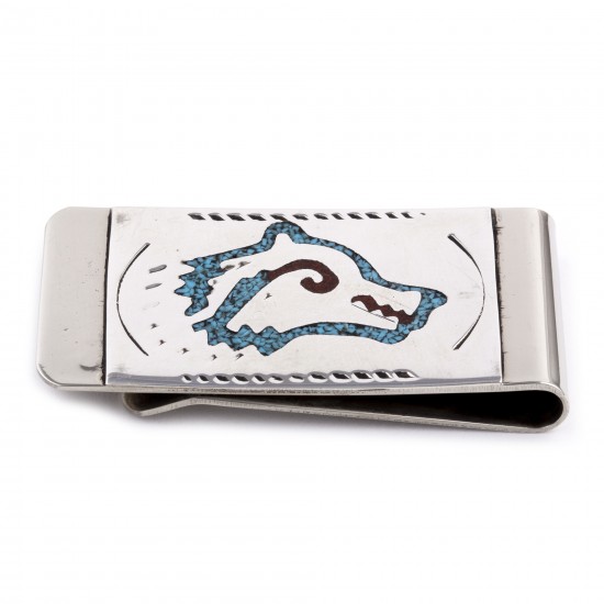 Wolf Head .925 Sterling Silver Certified Authentic Handmade Navajo Native American Natural Turquoise Coral Money Clip 11253-14 All Products NB180604225547 11253-14 (by LomaSiiva) Wolf Head .925 Sterling Silver Certified Authentic Handmade Navajo Native American Natural Turquoise Coral Money Clip 11253-14 All Products NB180604225547 11253-14 (by LomaSiiva)